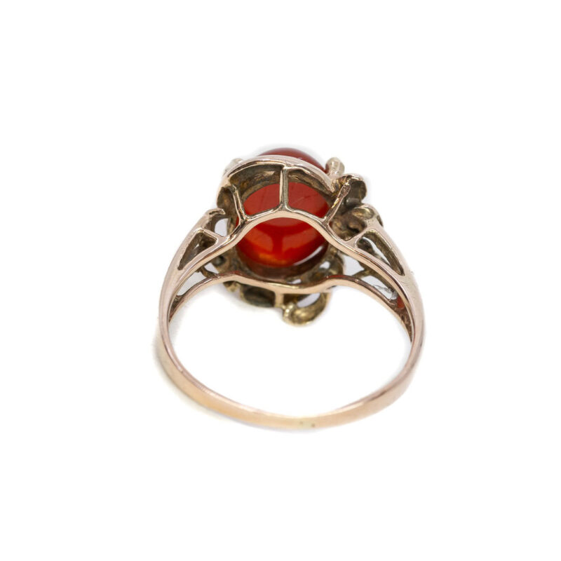 9ct Yellow Gold Carnelian Cabochon Cocktail Ring Size M #63338 - Image 4