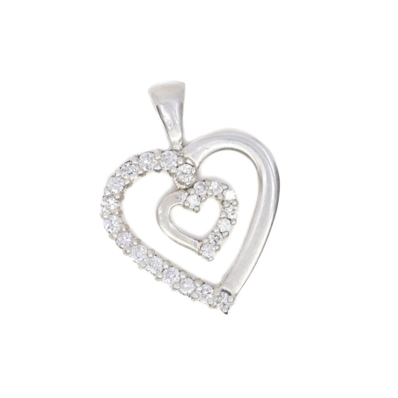 Sterling Silver Double Love Heart Cubic Zirconia Pendant #63541