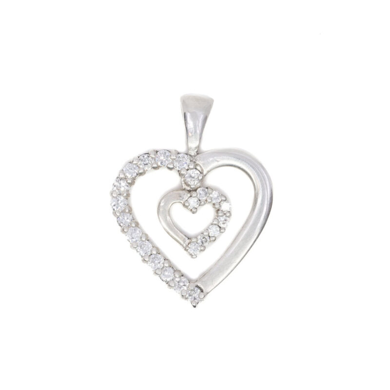 Sterling Silver Double Love Heart Cubic Zirconia Pendant #63541