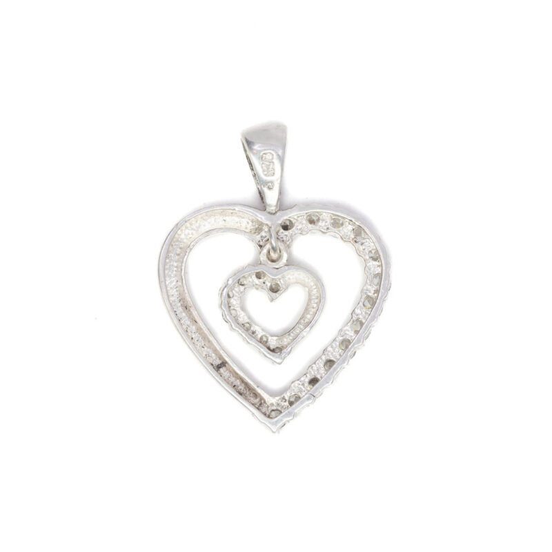 Sterling Silver Double Love Heart Cubic Zirconia Pendant #63541