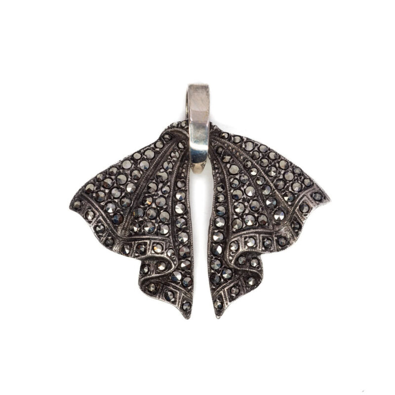 Vintage Sterling Silver Bow Marcasite Pendant #63491