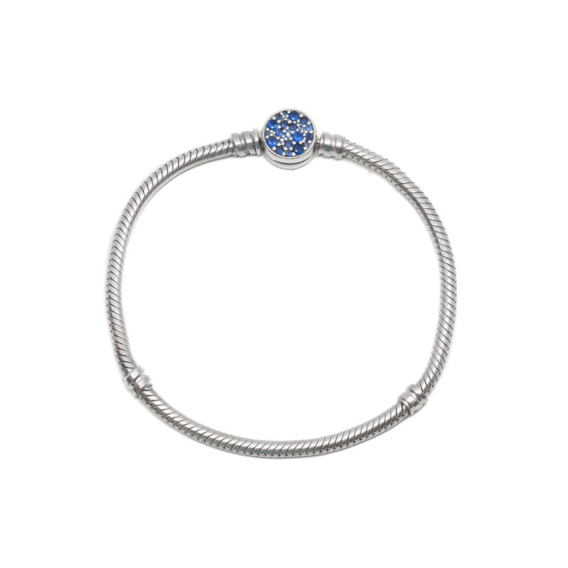 Pandora Sterling Silver Sparkling CZ blue Disc Bracelet 18cm #62684