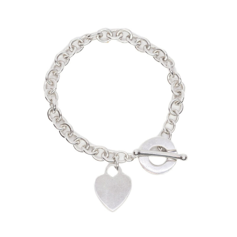 Sterling Silver Cable Bracelet with Heart Charm & Toggle Clasp 19cm #63078