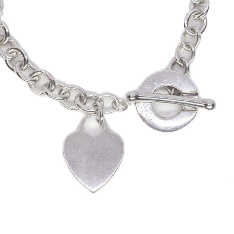 Sterling Silver Cable Bracelet with Heart Charm & Toggle Clasp 19cm #63078