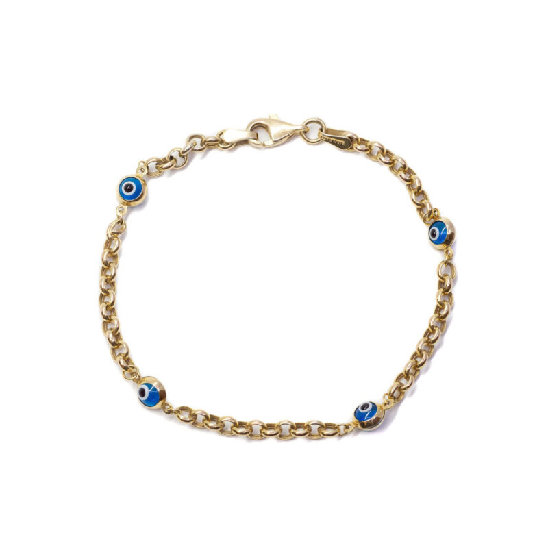 Sterling Silver Yellow Gold Plated Evil Eye Mati Bracelet #63236