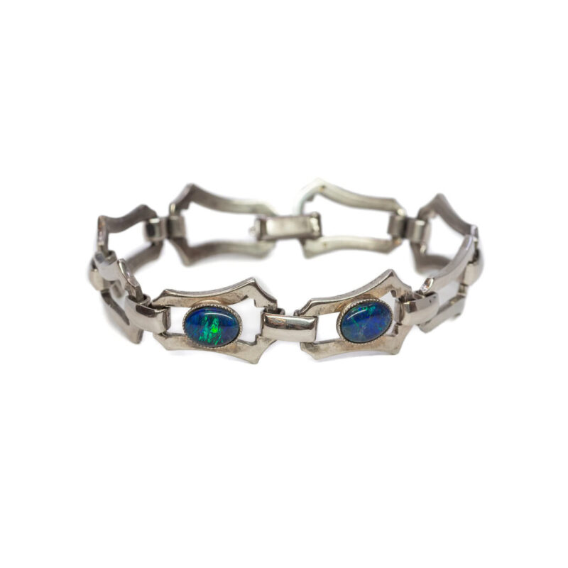 Triplet Opals & Silver Toned Metal Bracelet 17cm #63121