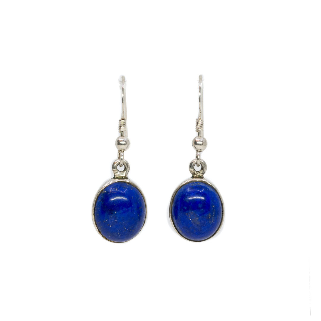 Sterling Silver Lapis Lazuli Oval Drop Earrings #1193-16