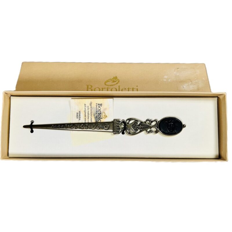 Bortoletti Italian Made Letter Opener Black Cameo-Front TAG 01 Filigree Design #45525-5