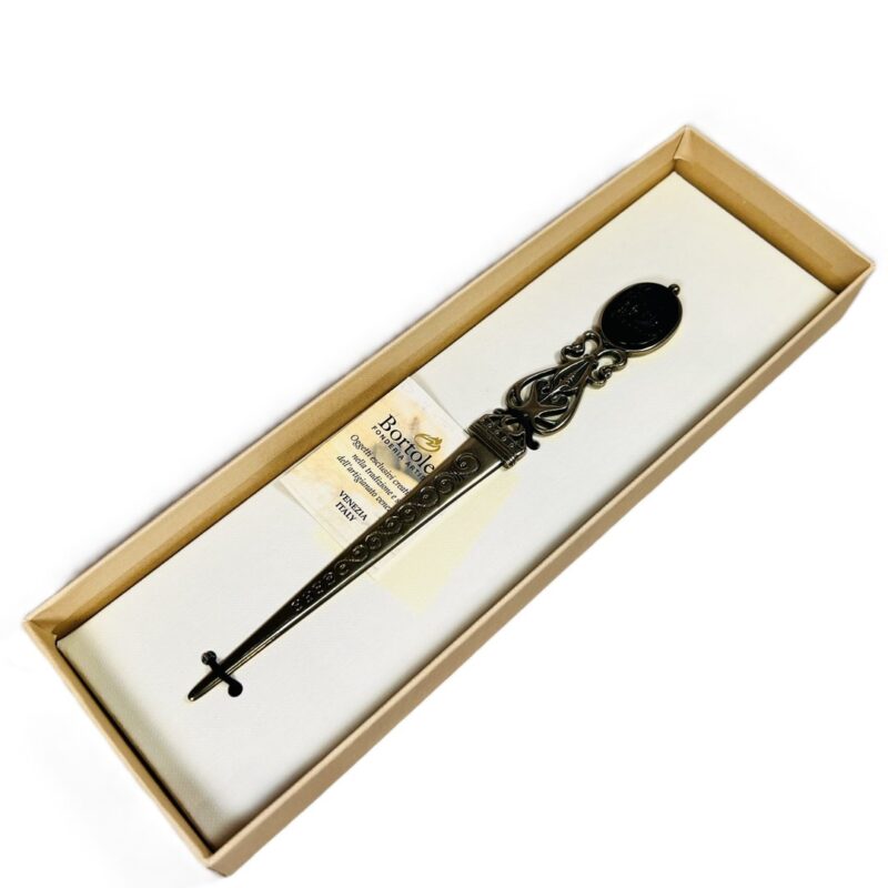 Bortoletti Italian Made Letter Opener Black Cameo-Front TAG 01 Filigree Design #45525-5