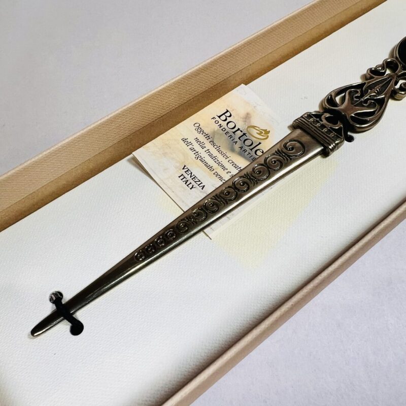 Bortoletti Italian Made Letter Opener Black Cameo-Front TAG 01 Filigree Design #45525-5