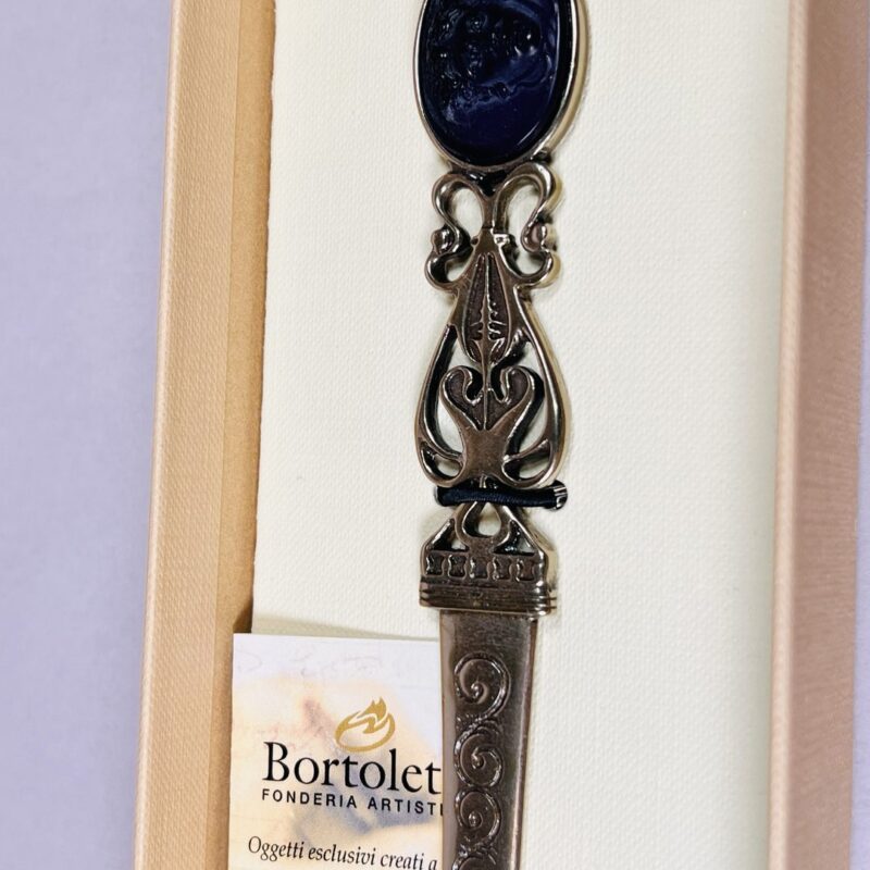 Bortoletti Italian Made Letter Opener Purple Cameo-Front TAG 01 Filigree Design #45525-2