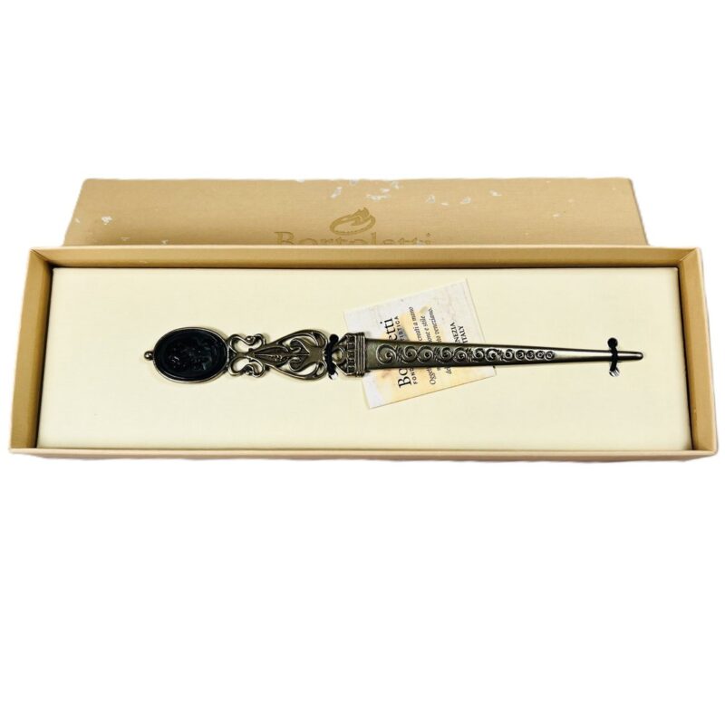 Bortoletti Italian Made Letter Opener Black Cameo-Profile TAG01 Filigree Design #45525-1