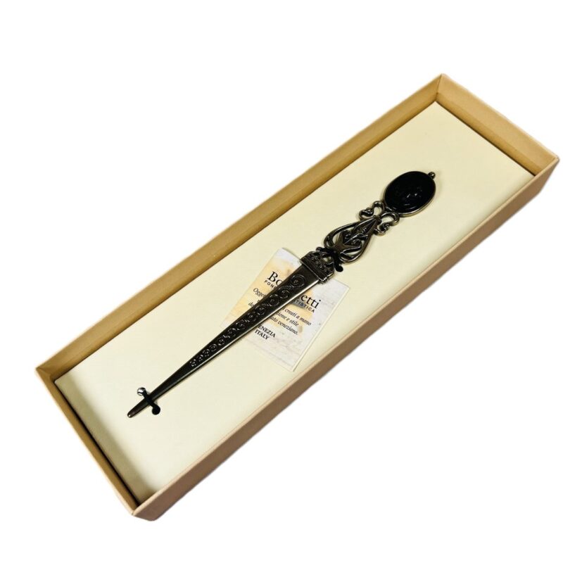 Bortoletti Italian Made Letter Opener Black Cameo-Profile TAG01 Filigree Design #45525-1