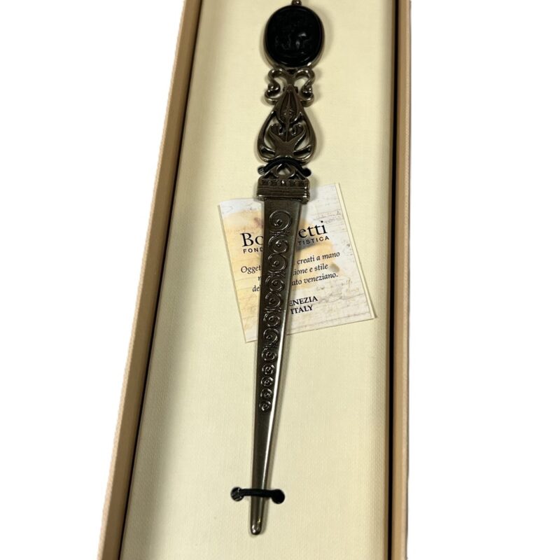 Bortoletti Italian Made Letter Opener Black Cameo-Profile TAG01 Filigree Design #45525-1