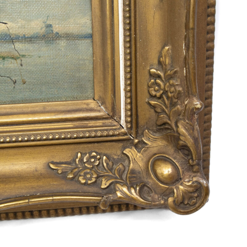 Pair of Antique Oil Paintings - Fishing & Boating in Ornate Frames #63347