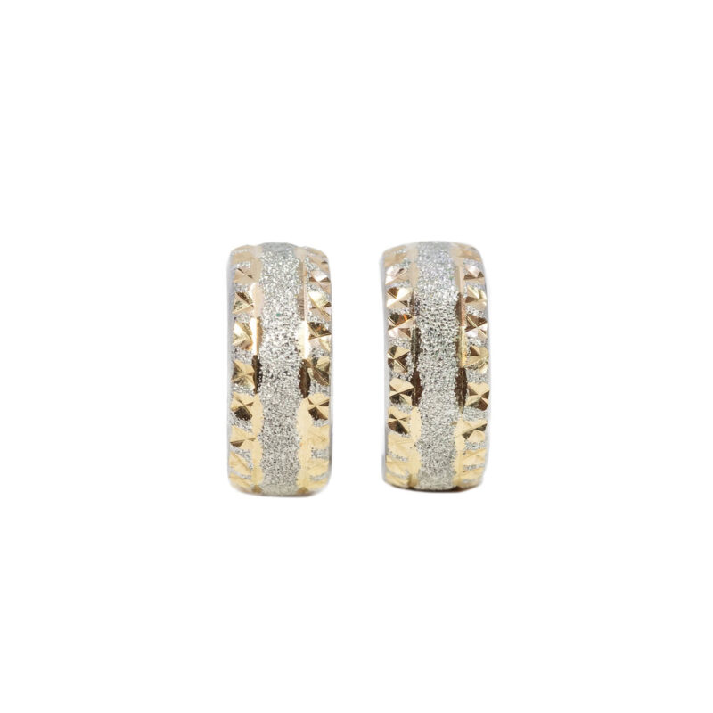 10ct Yellow & White Gold Half Hoop Huggie Stud Earrings #1079-11