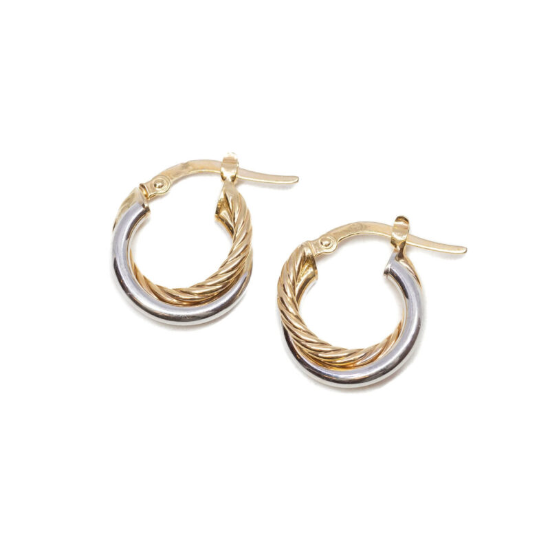 9ct Two Tone Gold Small Hoop Earrings #64285