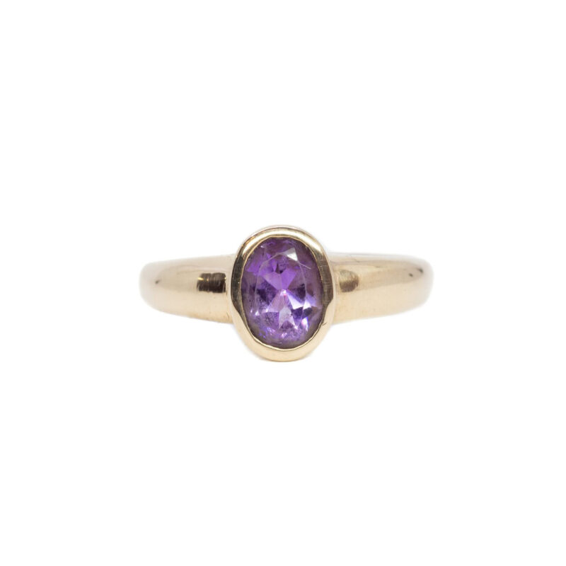 9ct Yellow Gold Bezel Set Amethyst Ring Size P 1/2 #64248