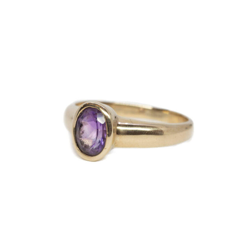 9ct Yellow Gold Bezel Set Amethyst Ring Size P 1/2 #64248