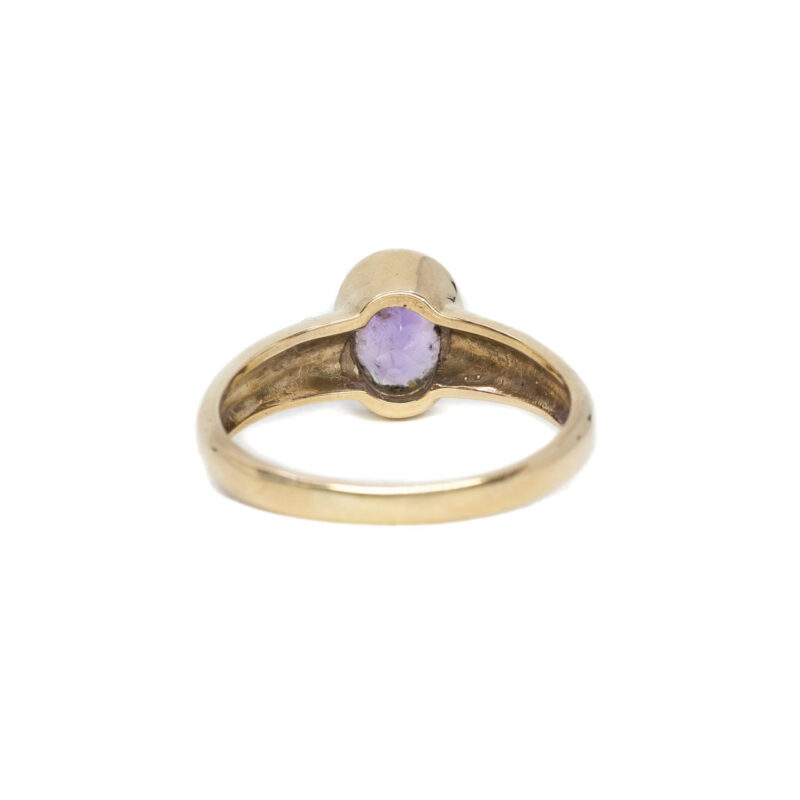 9ct Yellow Gold Bezel Set Amethyst Ring Size P 1/2 #64248