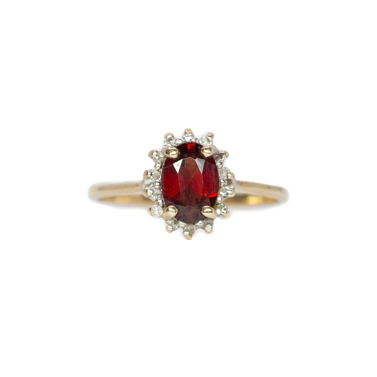 9ct Yellow Gold Garnet & Diamond Halo Ring Size L 1/2 #64255 9ct Yellow Gold Garnet & Diamond Halo Ring Size L 1/2 #64255