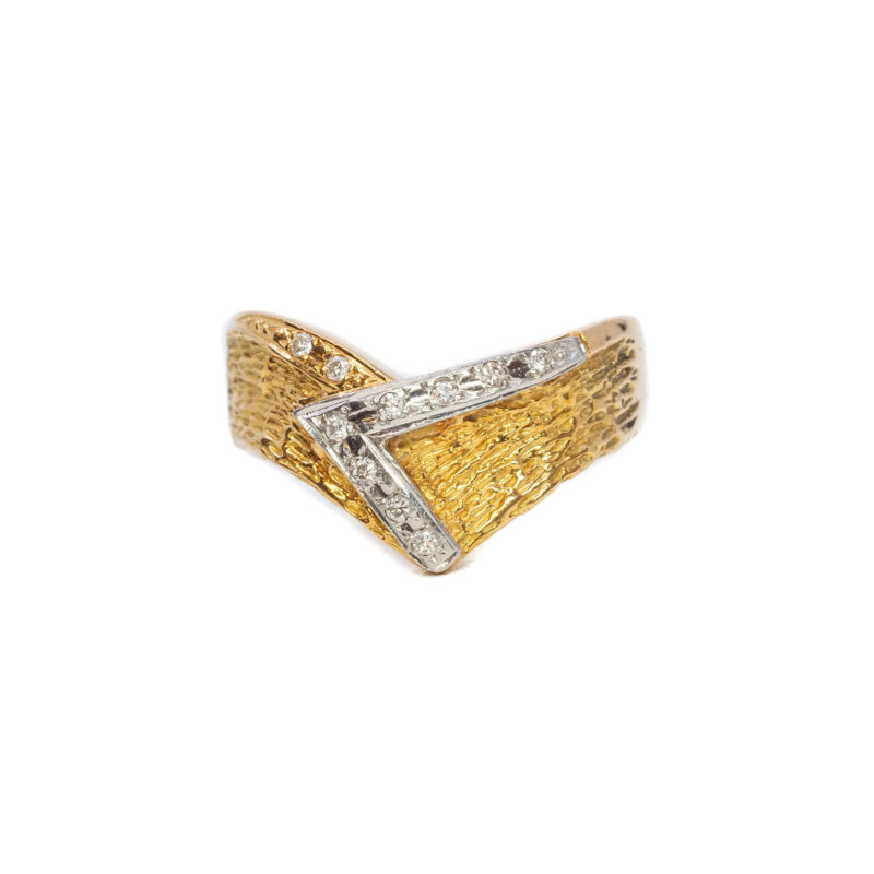 18ct Yellow Gold & 900 Platinum Diamond V Shaped Ring Size K 1/2 #52667