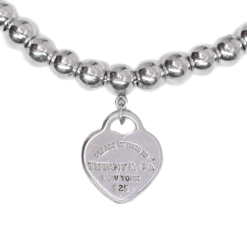 Sterling Silver Tiffany & Co. Blue Heart Tag Bead Bracelet RRP $460 #63703