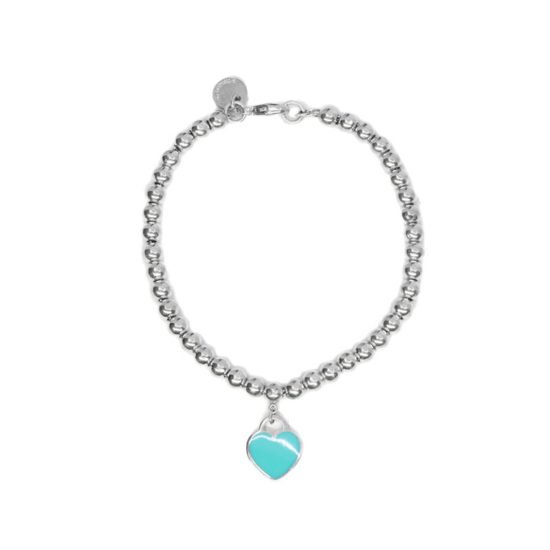 Sterling Silver Tiffany & Co. Blue Heart Tag Bead Bracelet RRP $460 #63703