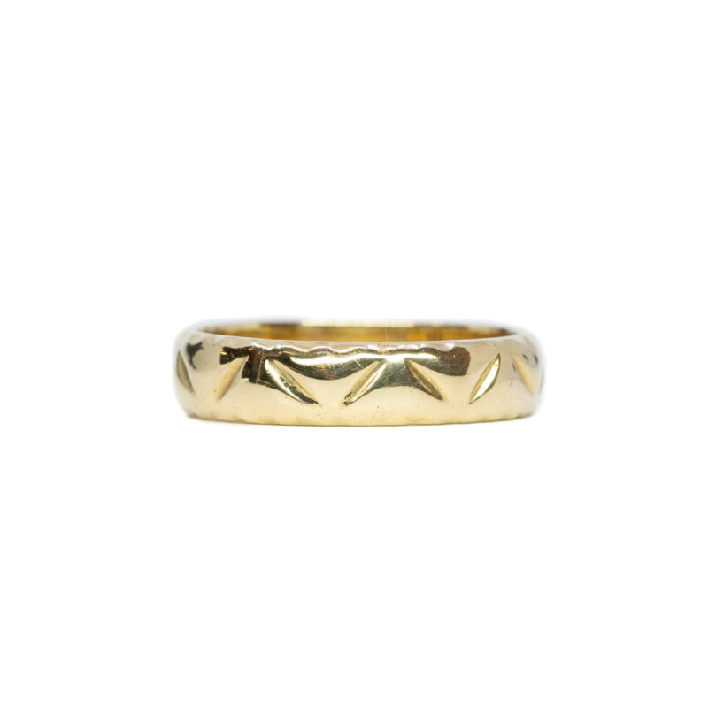 Vintage 14ct Yellow Gold Patterned Ring Size P #64242