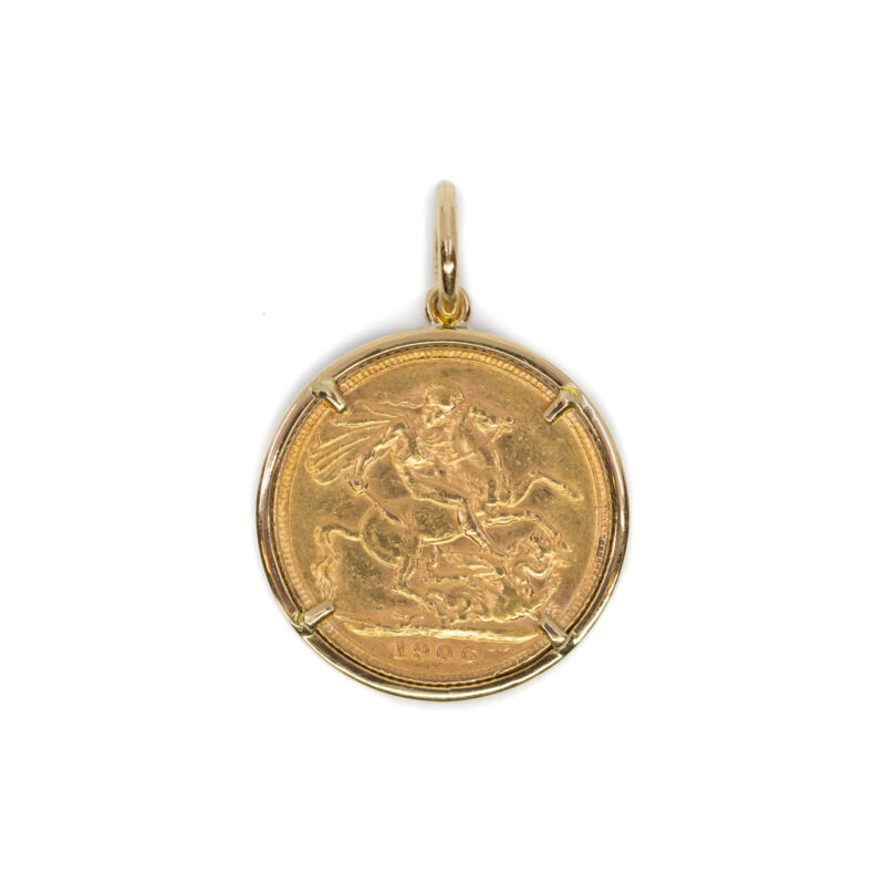 1906 Gold Sovereign Coin in Handmade 18ct Yellow Gold Coin Pendant #60484