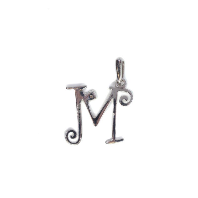 18ct White Gold Letter M Diamond Charm Pendant #63568