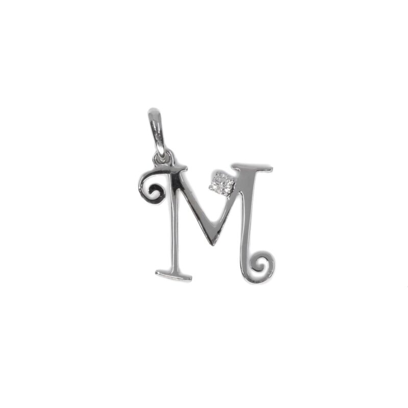 18ct White Gold Letter M Diamond Charm Pendant #63568