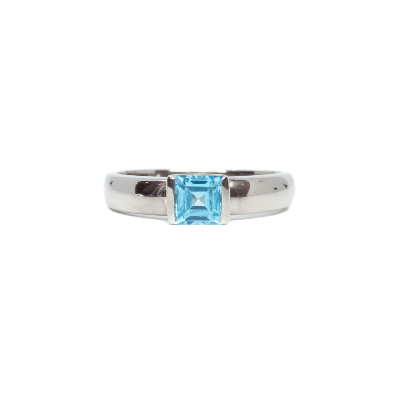 9ct White Gold Princess Cut Topaz Ring Size O #64126