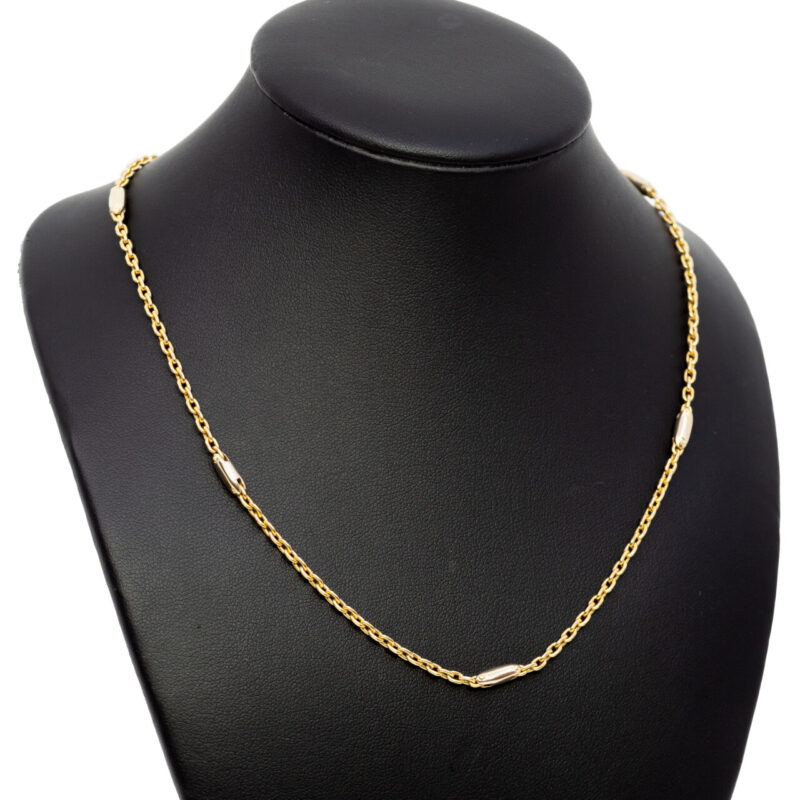 18ct Yellow & White Gold Two Tone Cable Link Chain Necklace 50cm #62227