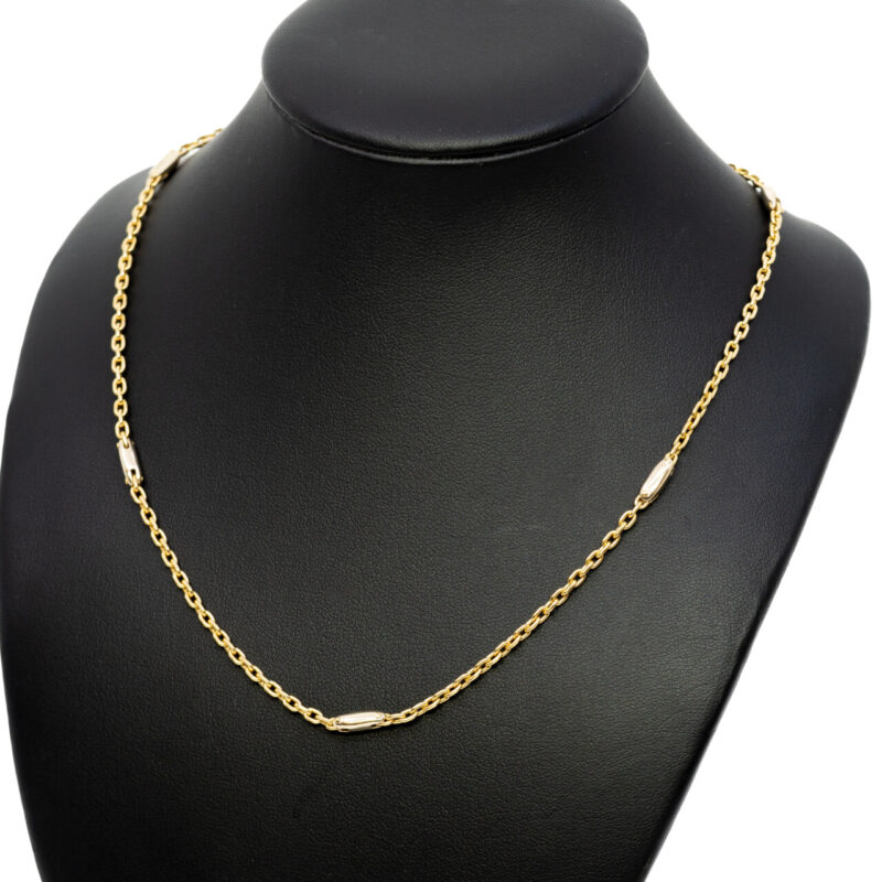 18ct Yellow & White Gold Two Tone Cable Link Chain Necklace 50cm #62227