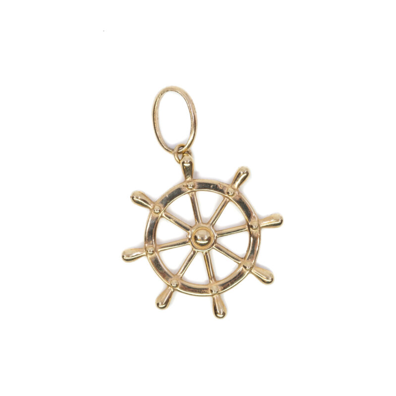 9ct Yellow Gold Ship Wheel Pendant Charm #64223