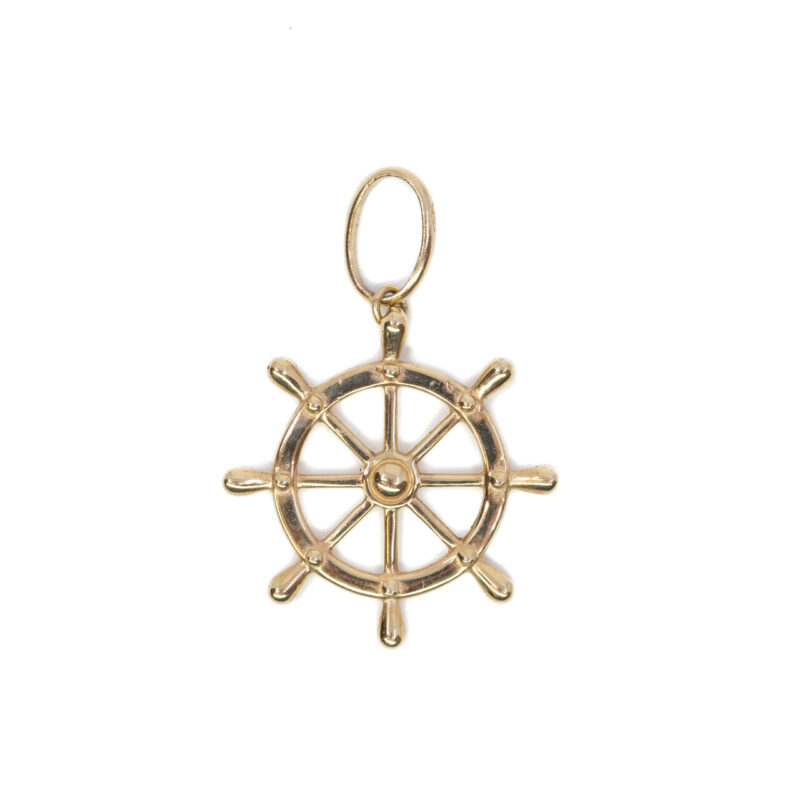 9ct Yellow Gold Ship Wheel Pendant Charm #64223