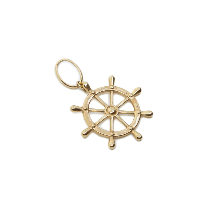 9ct Yellow Gold Ship Wheel Pendant Charm #64223