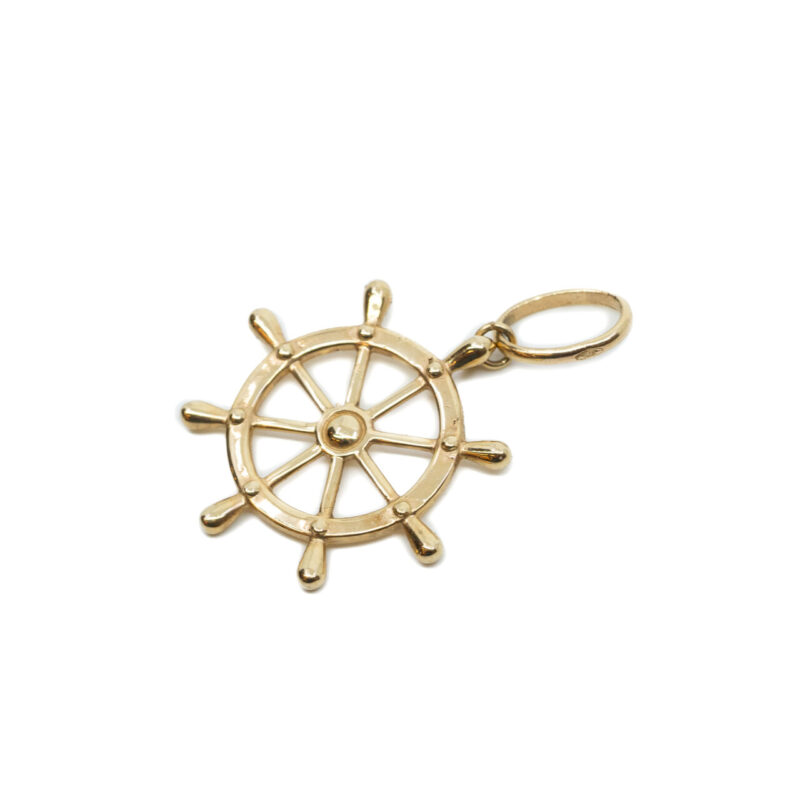 9ct Yellow Gold Ship Wheel Pendant Charm #64223