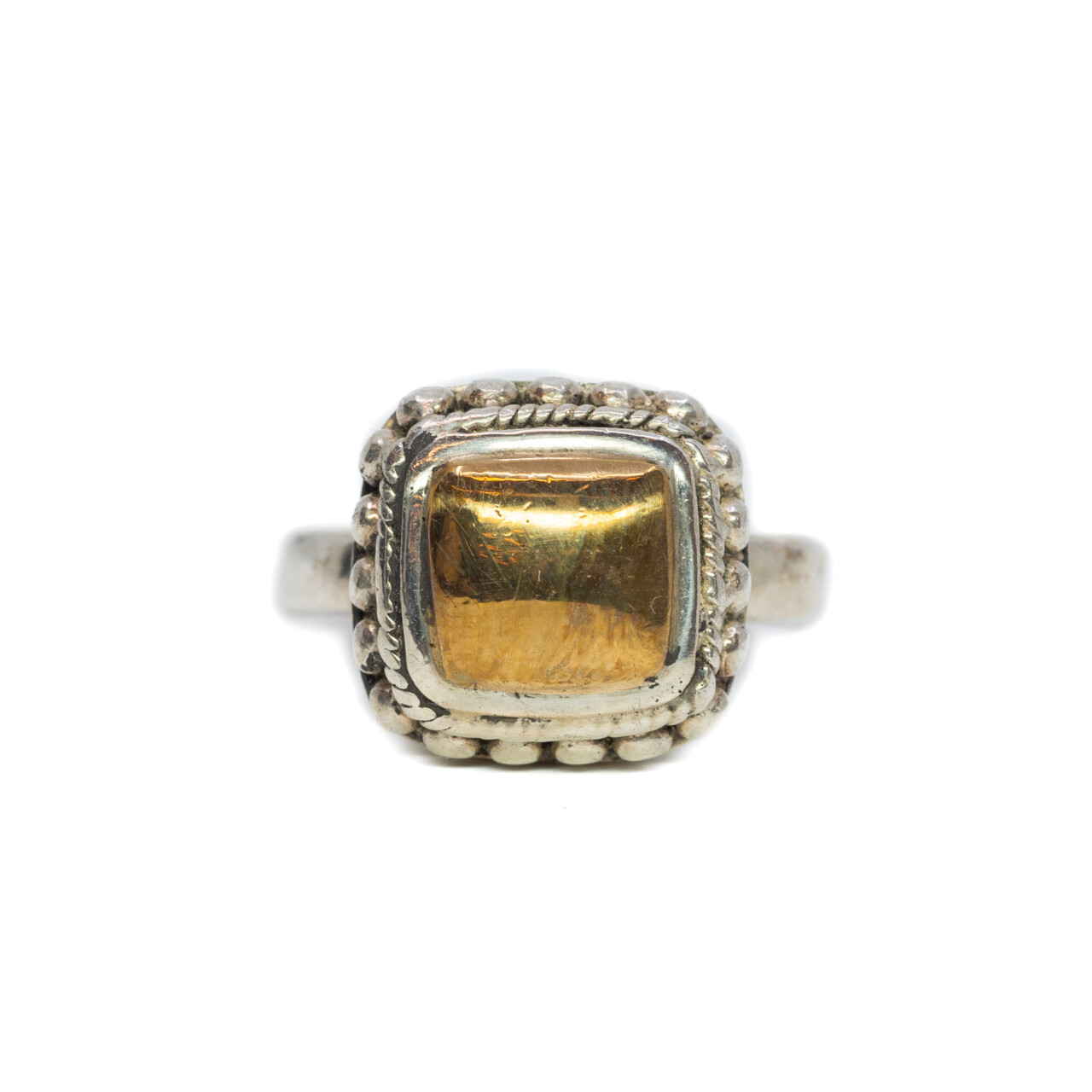 Sterling Silver & Yellow Gold Plated Square Shaped Ring Size Q #64033