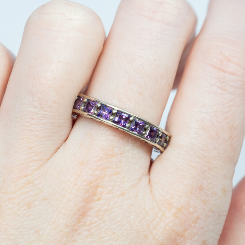 Pandora Sterling Silver Purple Cubic Zirconia Eternity Ring Size O #64254