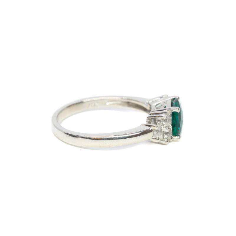 Sterling Silver Checkerboard Green & White Cubic Zirconia Ring Size O #64129