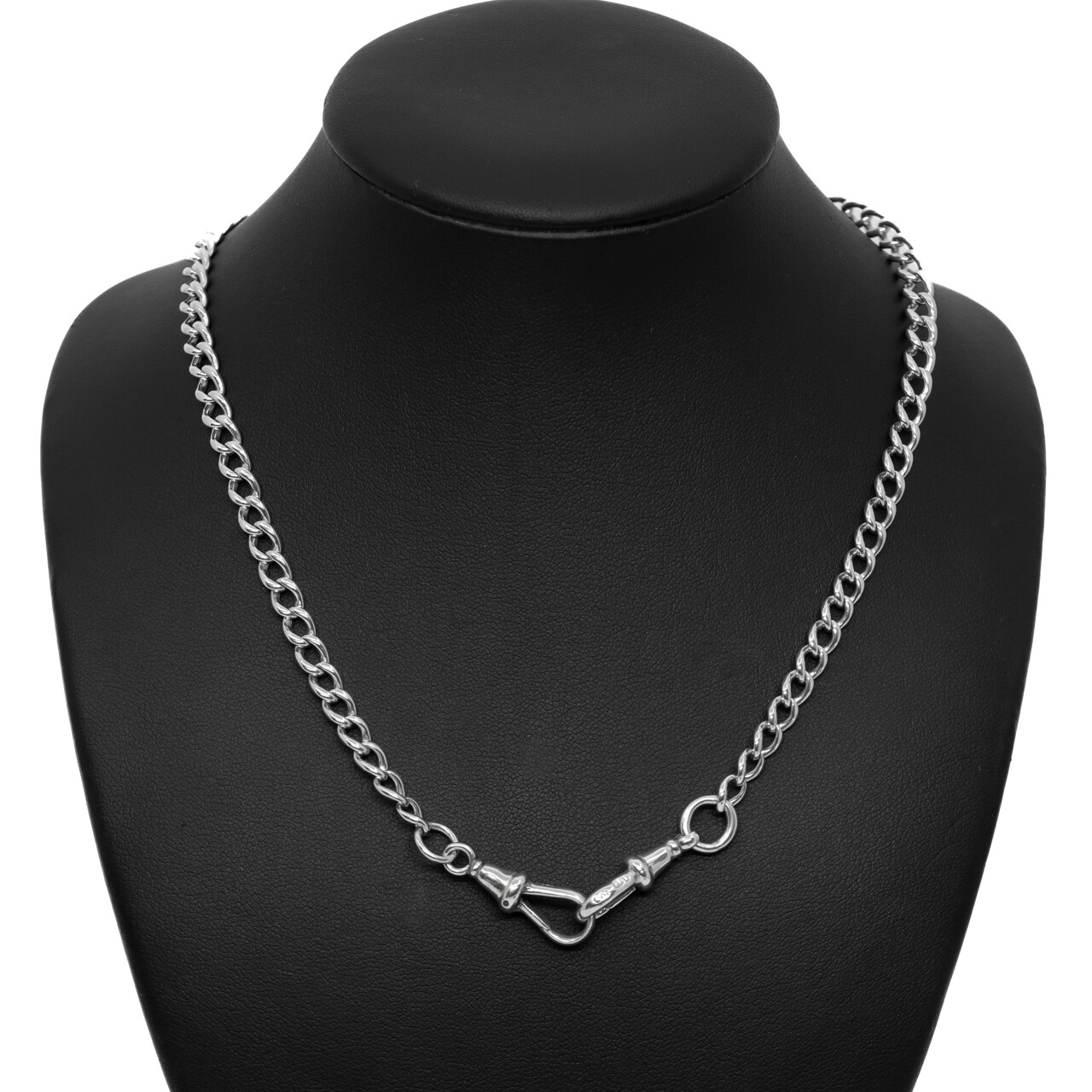 *NEEDS PHOTOS* Vintage Sterling Silver Rounded curb Link Fob Chain Necklace with Albert Swivel Clasps #3812