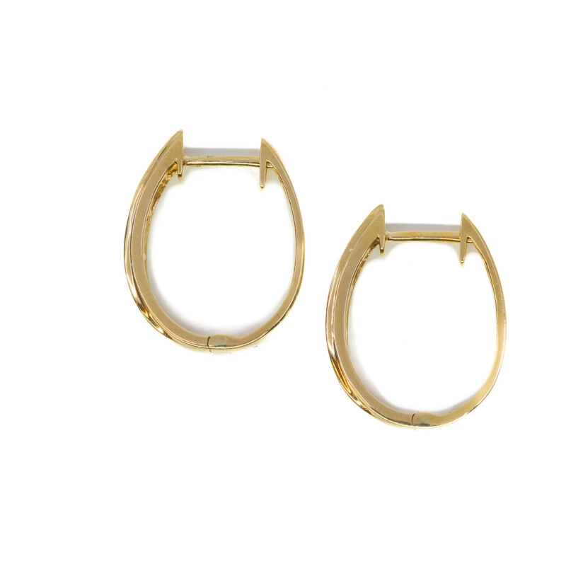 18ct Yellow Gold Diamond Oval Huggie Hoop Earrings #63749