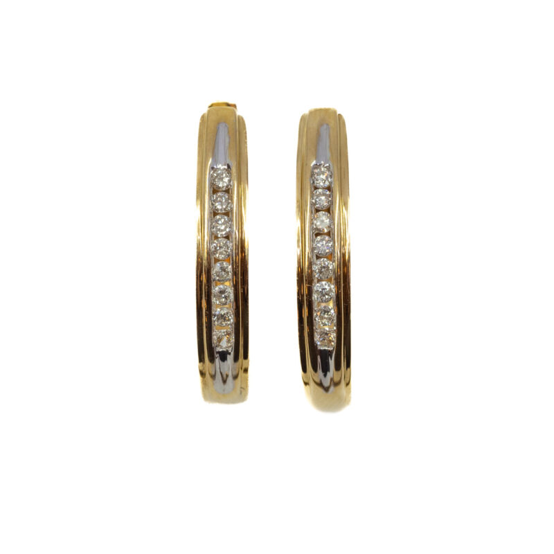 18ct Yellow Gold Diamond Oval Huggie Hoop Earrings #63749