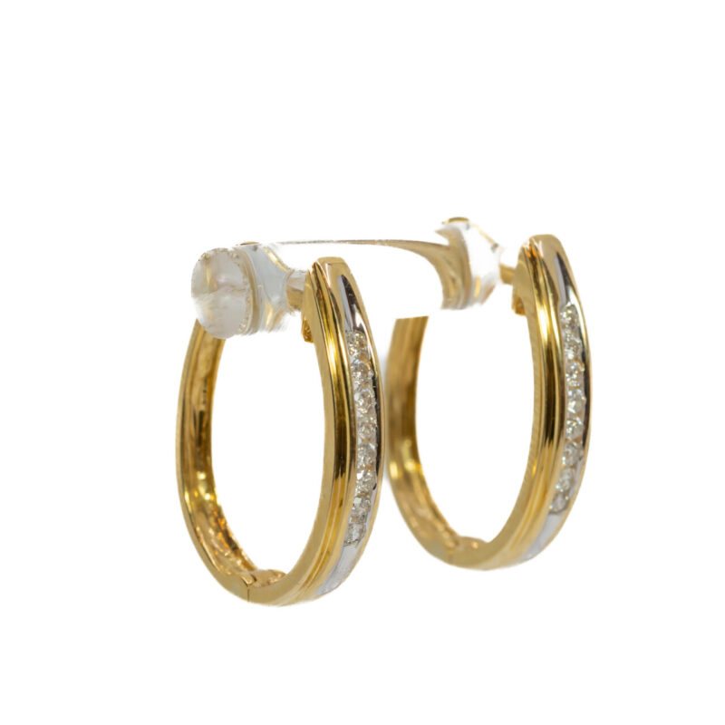 18ct Yellow Gold Diamond Oval Huggie Hoop Earrings #63749