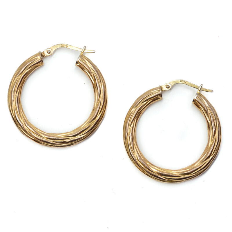 9ct Yellow Gold Twist Hoop Earrings #64249