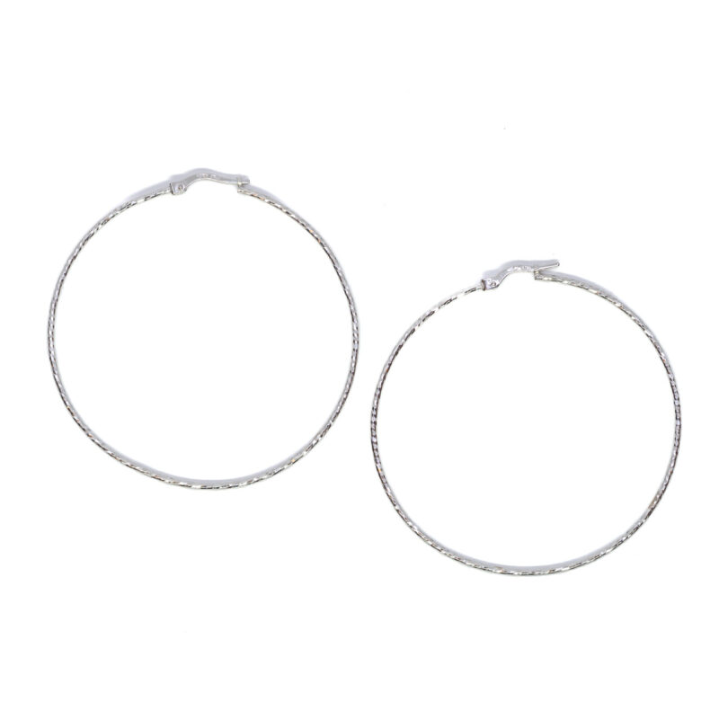 9ct White Gold Diamond Cut Large Hoop Earrings #64155