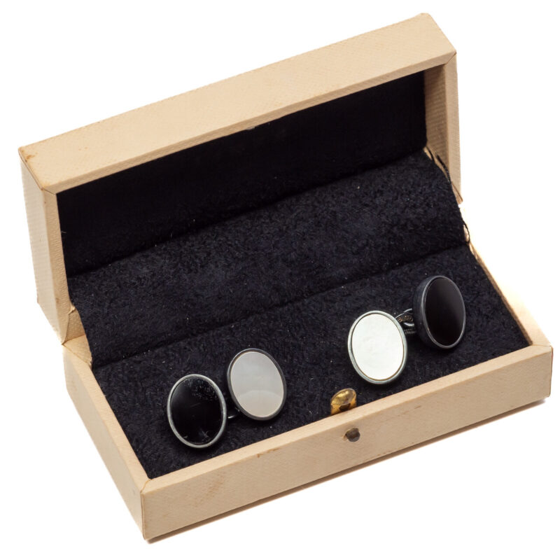 Links London Black Steel Mother of Pearl & Onyx Cufflinks in Box #63000