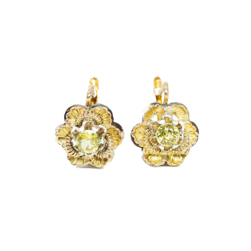 Vintage 18ct Yellow Gold Sapphire Flower Earrings #61060